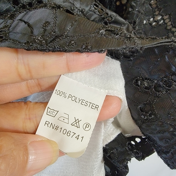 TEMPO PARIS Women Black Floral Eyelet Jacket Sz S Cropped Whimsygoth Grunge Goth - Picture 11 of 12